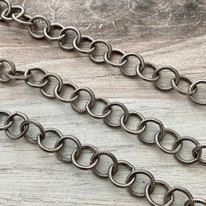 Large Textured Etched Chain, Circle Cable Bulk Chain By Foot, Silver Necklace Bracelet Jewelry Making PW-2019