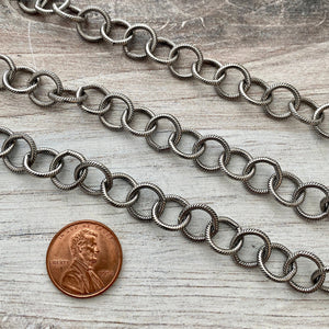 Large Textured Etched Chain, Circle Cable Bulk Chain By Foot, Silver Necklace Bracelet Jewelry Making PW-2019