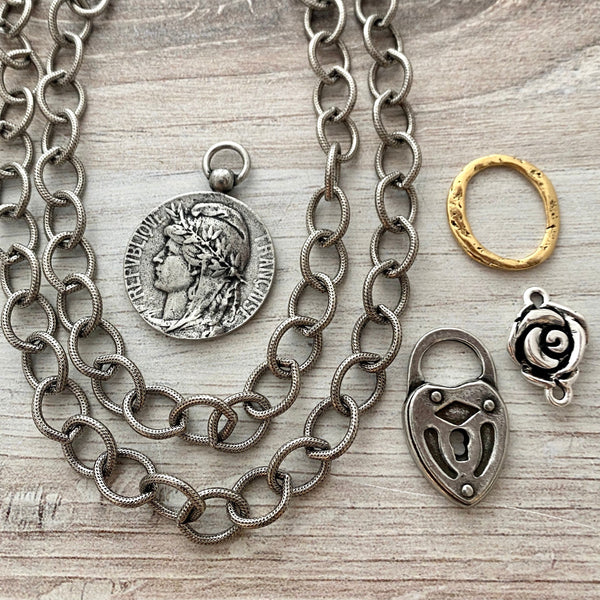 Load image into Gallery viewer, Large Textured Etched Chain, Oval Cable Bulk Chain By Foot, Silver Necklace Bracelet Jewelry Making PW-2024
