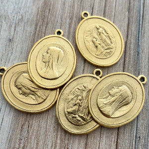 Oval Mary Medal, Virgin Mary, Our Lady of Lourdes, Catholic Necklace, Religious Gold French Charm, GL-6207