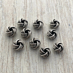 10 Small Wired Knot Spacer Beads, Antiqued Silver Textured Artisan Brass Beads, Slider Bracelet Finding, Jewelry Supplies, SL-6209