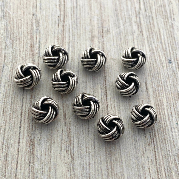 Load image into Gallery viewer, 10 Small Wired Knot Spacer Beads, Antiqued Silver Textured Artisan Brass Beads, Slider Bracelet Finding, Jewelry Supplies, SL-6209
