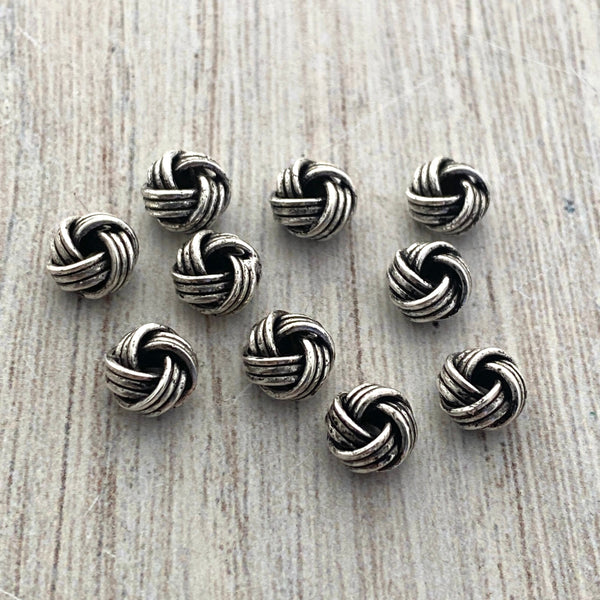 Load image into Gallery viewer, 10 Small Wired Knot Spacer Beads, Antiqued Silver Textured Artisan Brass Beads, Slider Bracelet Finding, Jewelry Findings Supplies, SL-6209
