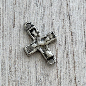 Cross Connector, Antiqued Silver Artisan Charm, Jewelry Making Supplies, PW-6201