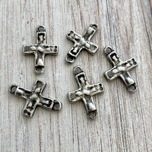 Cross Connector, Antiqued Silver Artisan Charm, Jewelry Making Supplies, PW-6201