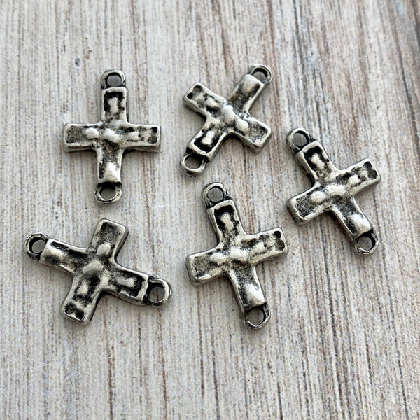 Load image into Gallery viewer, Cross Connector, Antiqued Silver Artisan Charm, Jewelry Making Supplies, PW-6201
