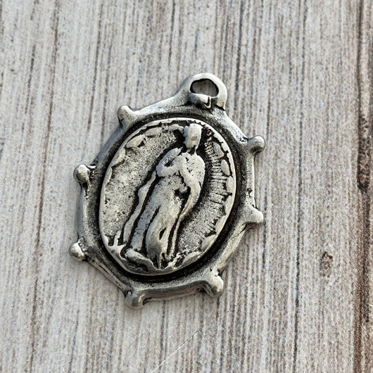 Virgin Mary Medal, Our Lady of Guadalupe, Catholic Religious Jewelry, Antiqued Silver Pendant, PW-6185