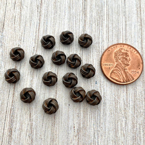 10 Small Wired Knot Spacer Beads, Antiqued Rustic Brown Textured Artisan Brass Beads, Slider Bracelet Finding, Jewelry Supplies, BR-6209