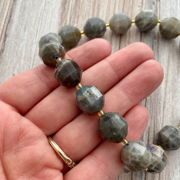 Load image into Gallery viewer, Half Strand Labradorite, Faceted Round, Rondelles, 12mm x 13mm, BD-0007
