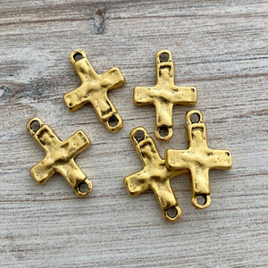 Cross Connector, Antiqued Gold Artisan Charm, Jewelry Making Supplies, GL-6201