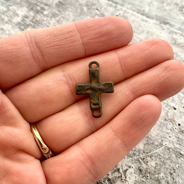 Load image into Gallery viewer, Cross Connector, Rustic Brown Artisan Charm, Jewelry Making Supplies, BR-6201

