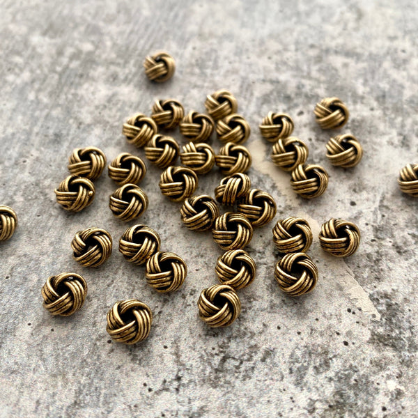 Load image into Gallery viewer, 10 Small Wired Knot Spacer Beads, Antiqued Gold Textured Artisan Brass Beads, Slider Bracelet Finding, Jewelry Supplies, GL-6209
