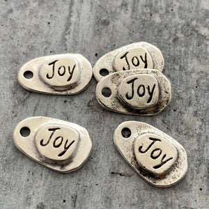 2 Joy Charm, Silver Jewelry Making Small Tag with Handwriting Text, SL-6208