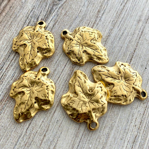 2 Maple Leaf Charm, Antiqued Gold Nature Tree Charm for Jewelry Making, GL-6202