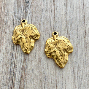 2 Maple Leaf Charm, Antiqued Gold Nature Tree Charm for Jewelry Making, GL-6202