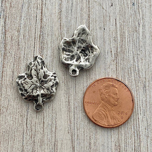 2 Maple Leaf Charm, Antiqued Silver Nature Tree Charm for Jewelry Making, PW-6202