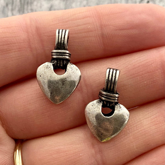 2 Puffy Heart Charms, Antiqued Silver, PW-6213