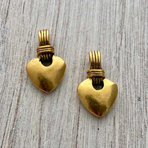 2 Puffy Heart Charms, Antiqued Gold, GL-6213