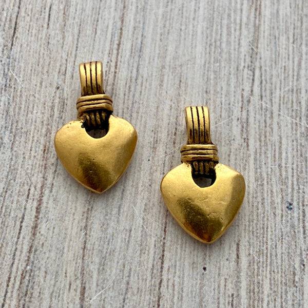 Load image into Gallery viewer, 2 Puffy Heart Charms, Antiqued Gold, GL-6213
