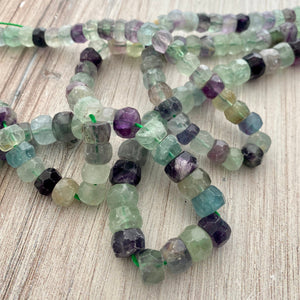 Flourite Faceted Rondelles, Rainbow Green, Purple Various Sizes, BD-0013, BD-0014, BD-0015