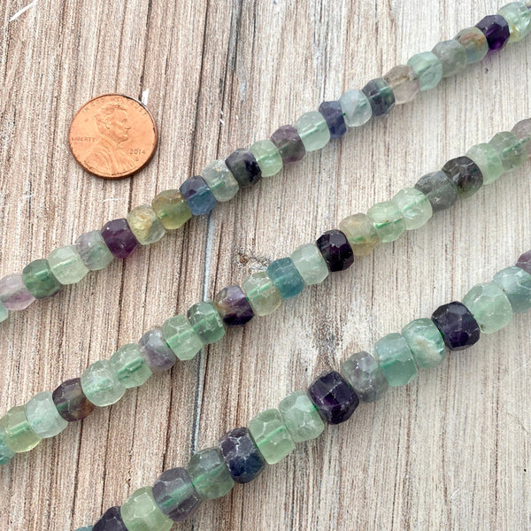 Load image into Gallery viewer, Flourite Faceted Rondelles, Rainbow Green, Purple Various Sizes, BD-0013, BD-0014, BD-0015
