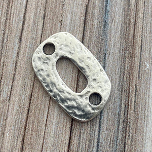 Hammered Oval Connector, Textured Rectangle Link, Silver Jewelry Supply, SL-6206