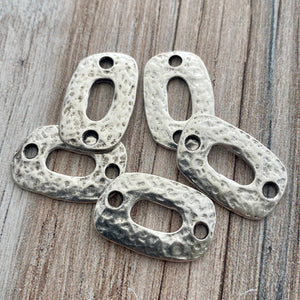 Hammered Oval Connector, Textured Rectangle Link, Silver Jewelry Supply, SL-6206