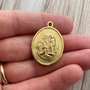 Oval Mary Medal, Virgin Mary, Our Lady of Lourdes, Catholic Necklace, Religious Gold French Charm, GL-6207