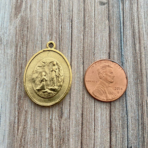 Oval Mary Medal, Virgin Mary, Our Lady of Lourdes, Catholic Necklace, Religious Gold French Charm, GL-6207