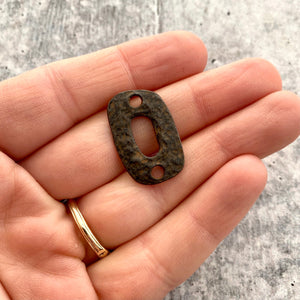 Hammered Oval Connector, Textured Rectangle Link, Antiqued Rustic Brown Jewelry Supply, BR-6206