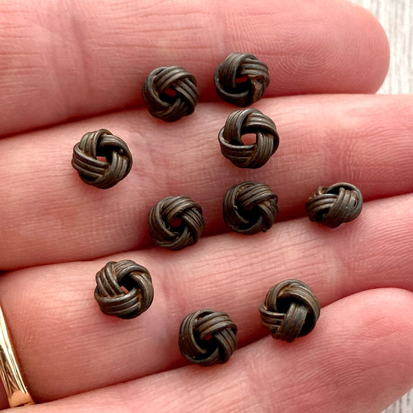 Load image into Gallery viewer, 10 Small Wired Knot Spacer Beads, Antiqued Rustic Brown Textured Artisan Brass Beads, Slider Bracelet Finding, Jewelry Supplies, BR-6209
