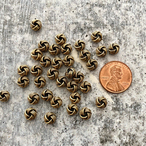 10 Small Wired Knot Spacer Beads, Antiqued Gold Textured Artisan Brass Beads, Slider Bracelet Finding, Jewelry Supplies, GL-6209