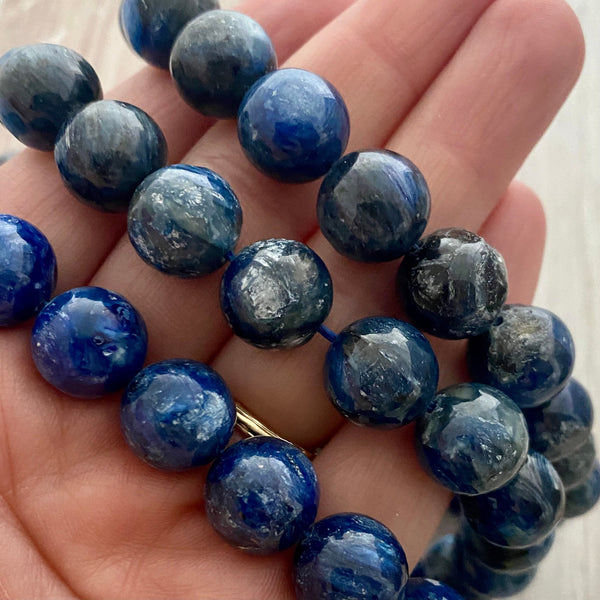 Load image into Gallery viewer, Half Strand Deep Blue Kyanite, Round Loose Beads 12mm, BD-0012
