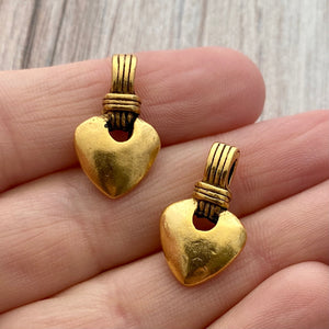 2 Puffy Heart Charms, Antiqued Gold, GL-6213