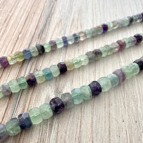 Load image into Gallery viewer, Flourite Faceted Rondelles, Rainbow Green, Purple Various Sizes, BD-0013, BD-0014, BD-0015
