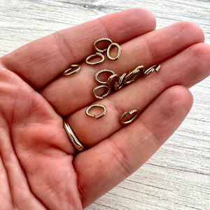 6x8mm Oval Antiqued Gold Jump Rings, Textured Brass Jump Rings, 20 rings, GL-3010
