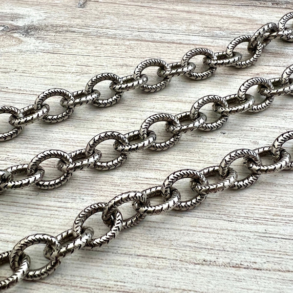 Load image into Gallery viewer, Large Silver Chain with Design, Thick Antiqued Silver Chain, Chain by the Foot, Carson&#39;s Cove Jewelry Supplies, PW-2007
