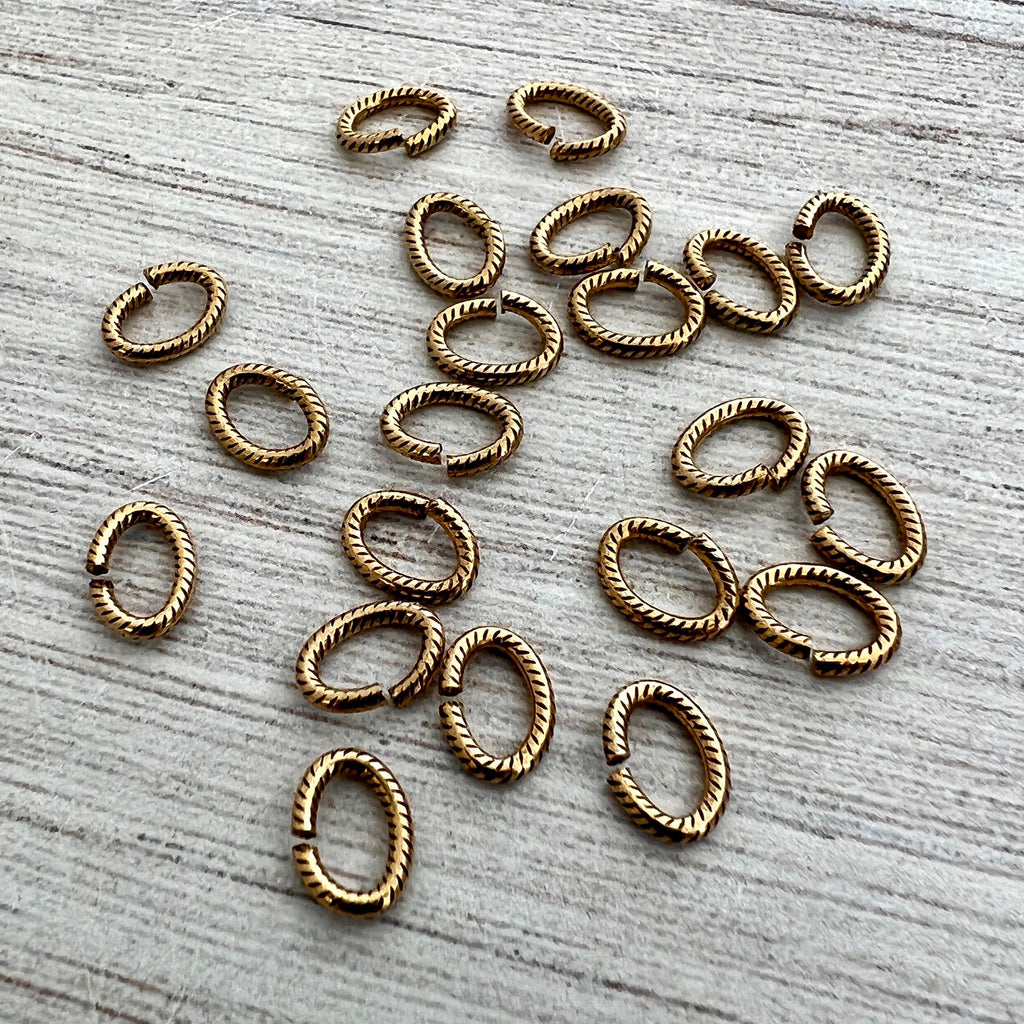 6x8mm Oval Antiqued Gold Jump Rings, Textured Brass Jump Rings, 20 rin ...