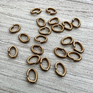 6x8mm Oval Antiqued Gold Jump Rings, Textured Brass Jump Rings, 20 rings, GL-3010