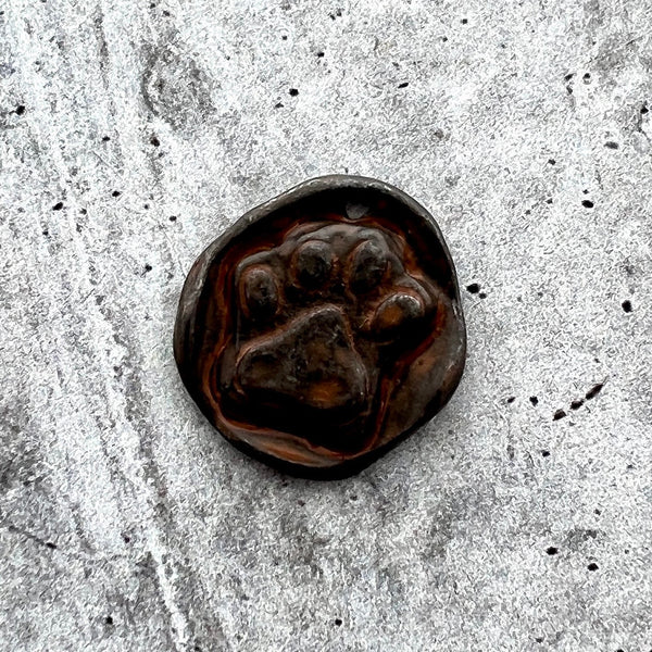 Load image into Gallery viewer, Dog Paw Charm, Cat Paw, Antiqued Rustic Brown Wax Seal Pendant, Pet Jewelry, BR-6215
