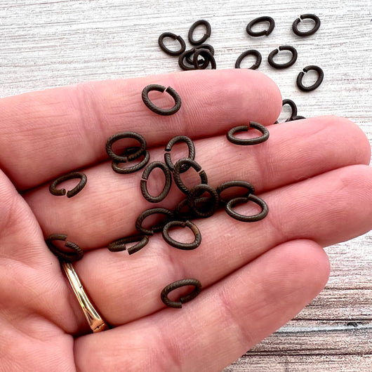 6x8mm Oval Rustic Brown Jump Rings, Textured Brass Jump Rings, 20 rings, BR-3010