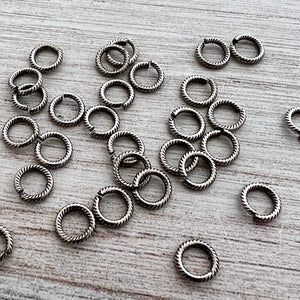 7mm Textured Silver Jump Rings, Brass Round Connector Links, 20 rings, PW-3011