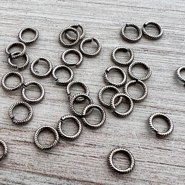 Load image into Gallery viewer, 7mm Textured Silver Jump Rings, Brass Round Connector Links, 20 rings, PW-3011
