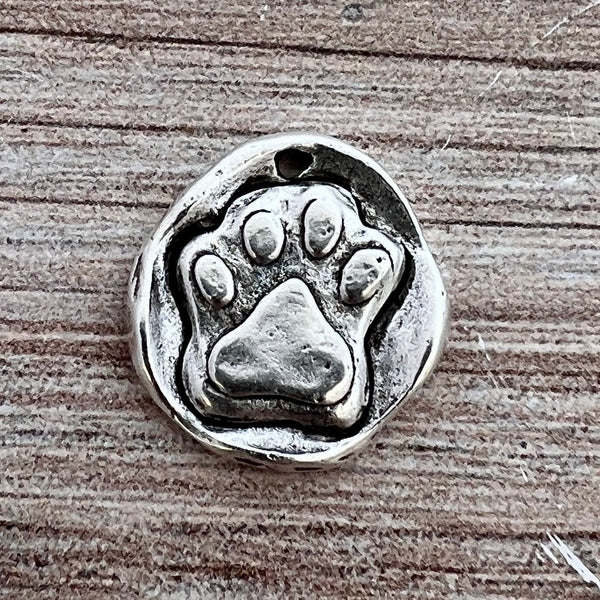 Load image into Gallery viewer, Dog Paw Charm, Cat Paw, Antiqued Silver Wax Seal Pendant, Pet Jewelry, SL-6215
