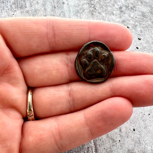 Load image into Gallery viewer, Dog Paw Charm, Cat Paw, Antiqued Rustic Brown Wax Seal Pendant, Pet Jewelry, BR-6215

