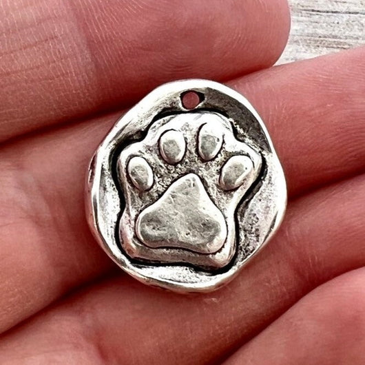 Dog Paw Charm, Cat Paw, Antiqued Silver Wax Seal Pendant, Pet Jewelry, SL-6215