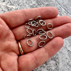6x8mm Oval Antiqued Silver Jump Rings, Textured Brass Jump Rings, 20 rings, PW-3010