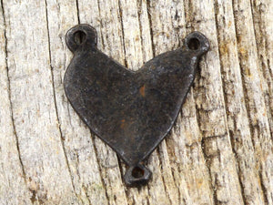 Heart Connector, Heart Pendant, Rustic Brown Heart, Rosary Centerpiece, 3 Way Connector, Patina Heart, Centerpiece, Antiqued, BR-6003
