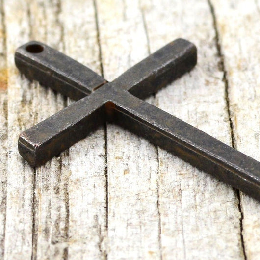 2 Cross Pendant, Rustic Cross Charm, Brown Cross for Jewelry, Crucifix, Men's Necklace, Cross for Jewelry Making, Stick Cross, BR-6014