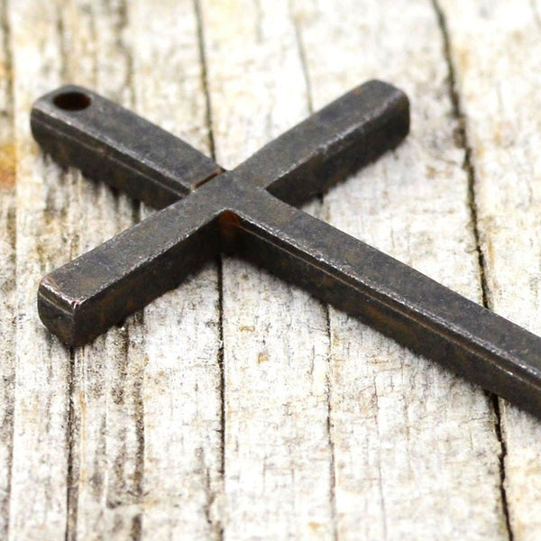 Load image into Gallery viewer, 2 Cross Pendant, Rustic Cross Charm, Brown Cross for Jewelry, Crucifix, Men&#39;s Necklace, Cross for Jewelry Making, Stick Cross, BR-6014
